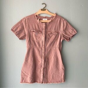 🌱5/$25🌱 Böhme | Pink Blush Denim Raw-Hem Snap-Up Mini Dress